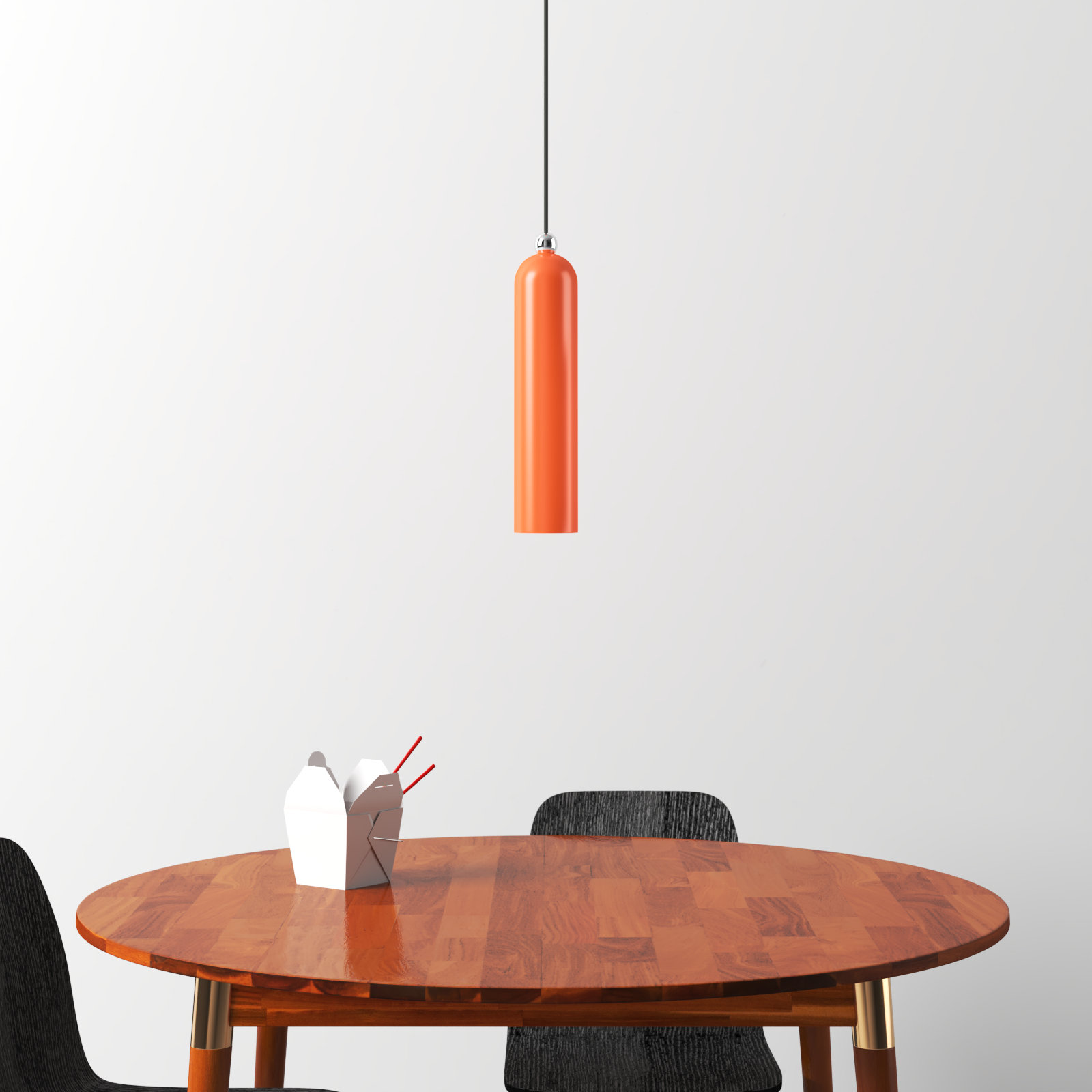 Hanne Dimmable Cylinder Single Light Pendant, Shiny Orange