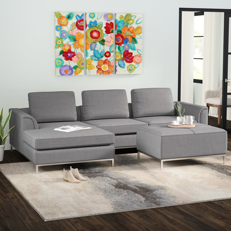 Canapé et méridienne de 106 po de large avec repose-pieds, Orienté à gauche (vu de face), Mélange de polyester beige