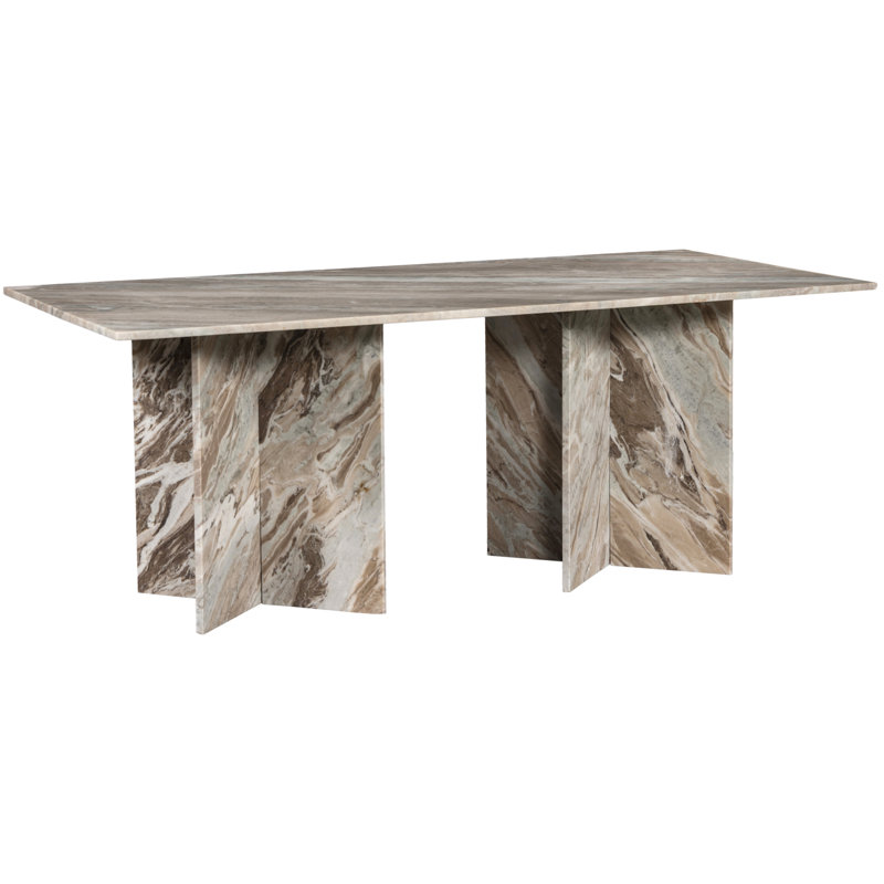 Verona Genuine Marble Dining Table, 78"  L x 39" W, Brown