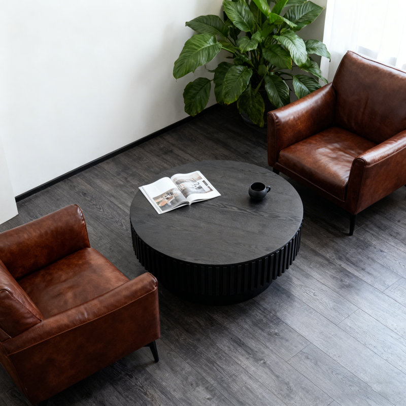 Table basse avec rangement Timeshia, Noir, H 14 po x l 31,5 po x P 31,5 po