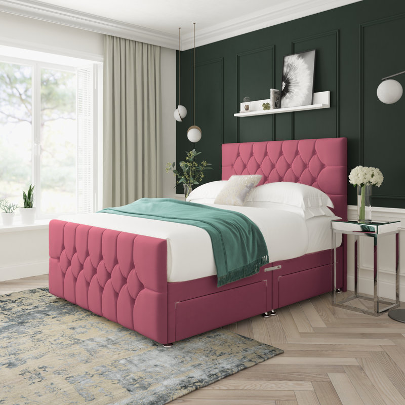 Upholstered Divan Bed, Maroon, Small Single (2'6)