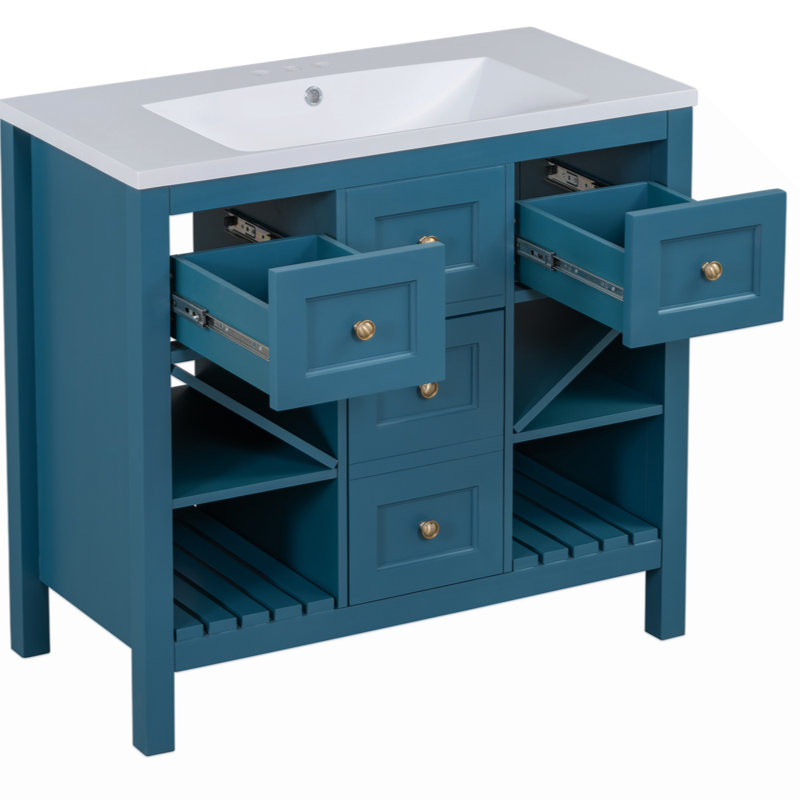 Ensemble de meuble-lavabo de salle de bain avec lavabo en résine, ensemble de meuble-lavabo autoportant avec cadre en bois massif