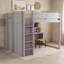 Lit mezzanine double en bois avec bureau, éclairage DEL, ports USB, armoire et étagères-1986558811