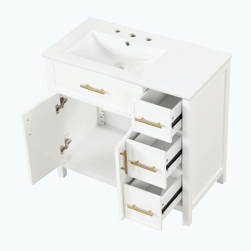 Meuble-lavabo avec lavabo et armoire avec tiroirs, Blanc