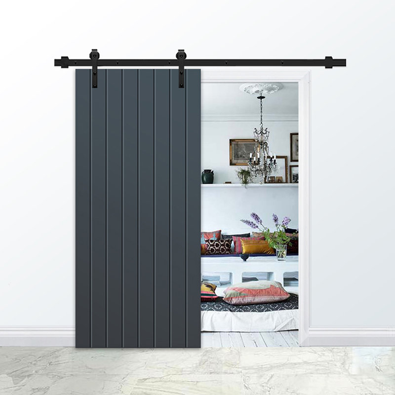 Porte de grange en bois manufacturé à panneaux avec trousse de quincaillerie d'installation, 24 po x 84 po, Gris anthracite
