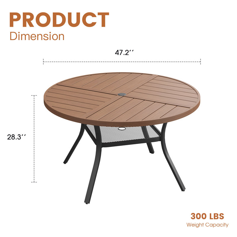 Table de salle à manger de patio, Bois brun brossé / base noire