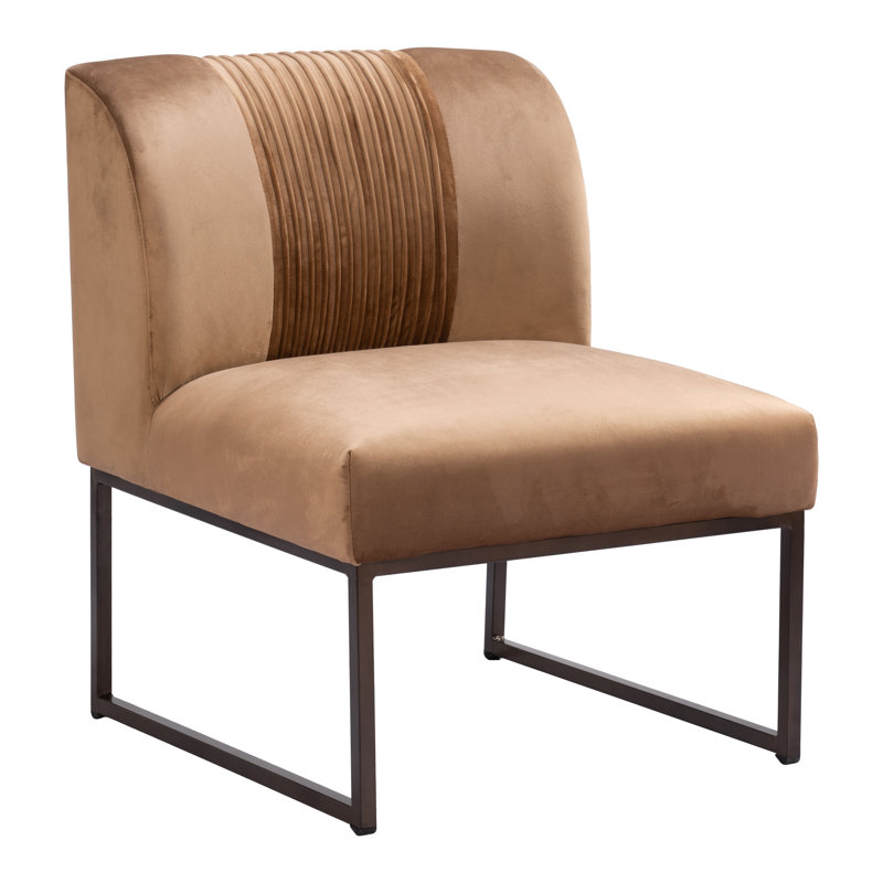 Olive Green Velvet Slipper Accent Chair with Manufactured Wood Base