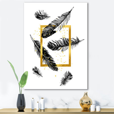 Cadre doré et plumes - Impression sur toile