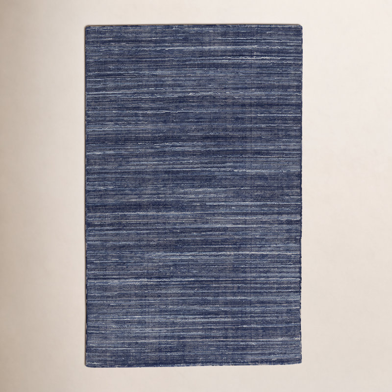 Tapis rayé bleu marine tissé à la main Caron, Rectangle 8 pi x 10 pi