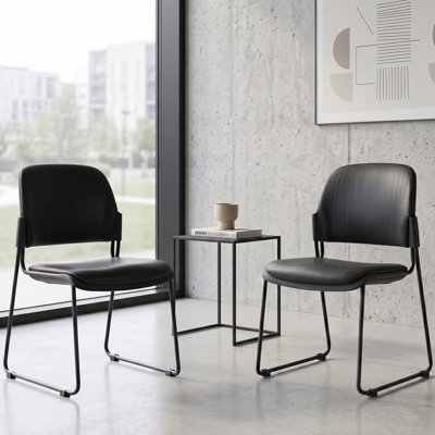 Gangable Stacking Chairs, PU Leather Guest  Reception Chair with Upholstered Seat and Back Support, Stackable Waiting Room Chairs for Dining School Church Conference