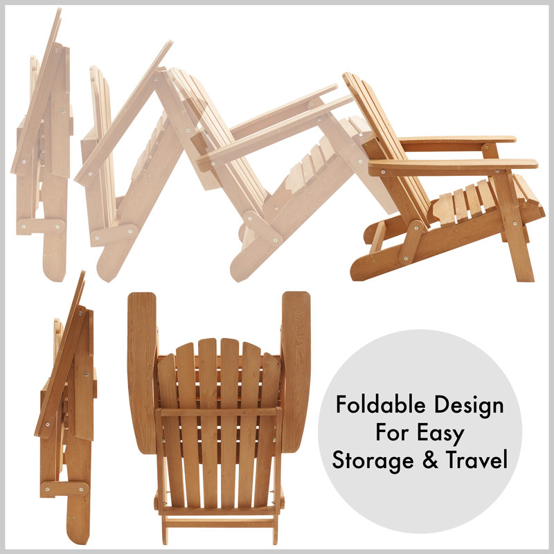 Set of 2 Natural Wood Folding Adirondack Chairs