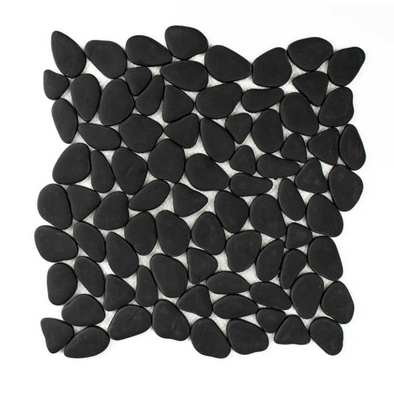 Huron Glass Pebbles Mosaic Tile, Black