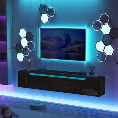 Modern Wall Mounted TV  Cabinet With LED And High Glossy Surface