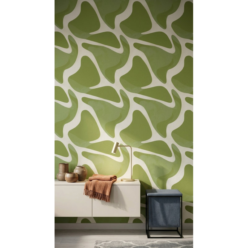 Rouleau double de papier peint abstrait organique à motif abstrait vert, Peel and Stick