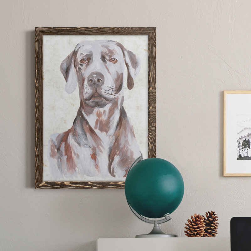 «Sitting Dog I», peinture sur toile encadrée, Encadré de bois de noyer, H 31 po x l 44 po x P 1 po