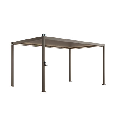 9 Ft. X 14 Ft. Aluminized Steel Louvered Pergola With LED Solar Lighted And Adjustable Roof, Dark Brown