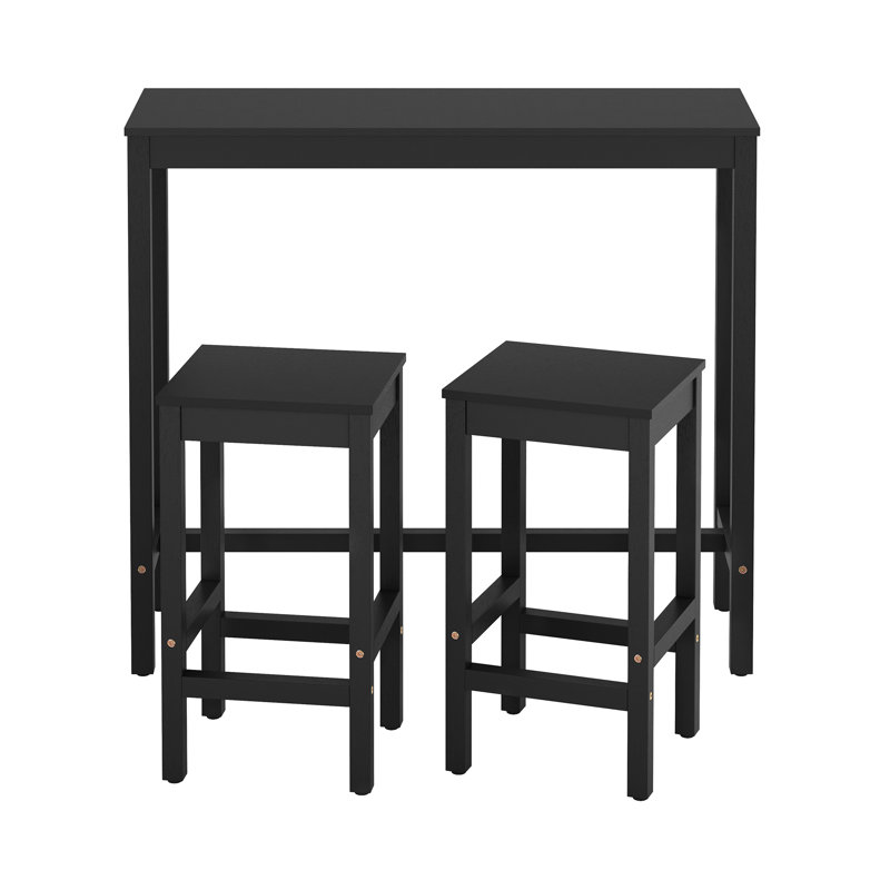 Euler Bar Table And Chairs Set, 39”H x 45”L x 15”W, Black