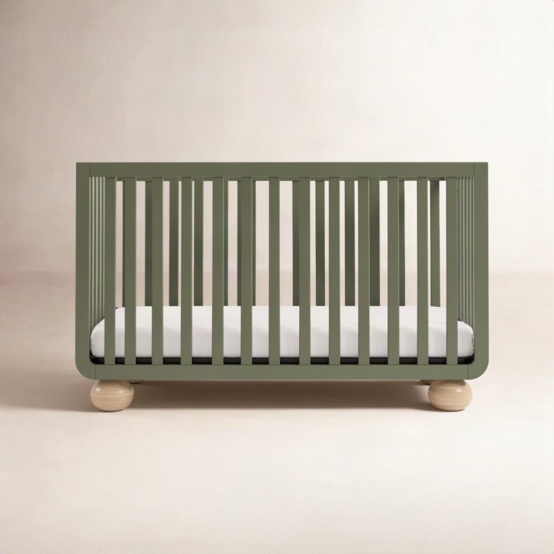 Amalfi Deluxe 5-In-1 Convertible Crib With Bonus Toddler Guardrail, Olive/Driftwood, Crib