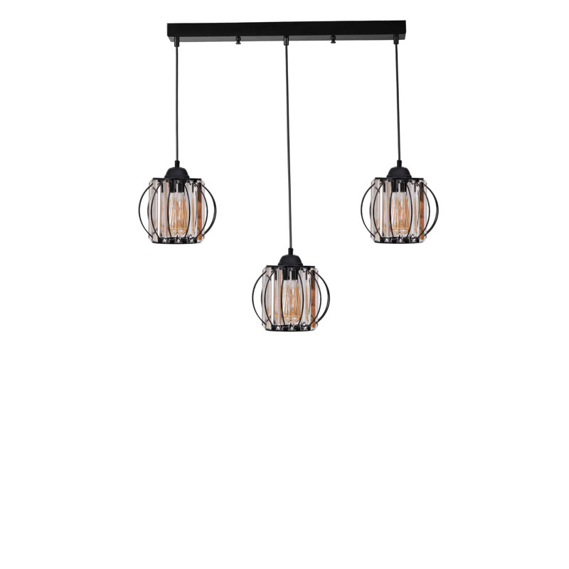 Élégant lustre en métal noir, hauteur réglable, 7,5 po x 6,3 po | Comprend un capuchon en verre et une plaque de base: 21,7 po x 2,4 po x 1,2 po | 3 x douilles E27 (40 W maximum) pour la décoration de la salle à manger et du salon