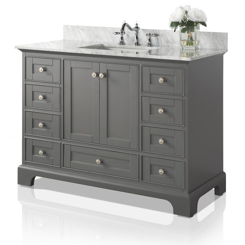 Audrey 48'' W Single Vanity, Carrara White, Brushed Nickel, Sapphire Gray