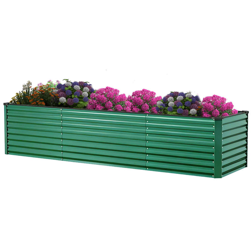 Galvanised Metal Raised Garden Bed With Support Rod & Gloves, 70cm H x 240cm W x 90cm D, Green