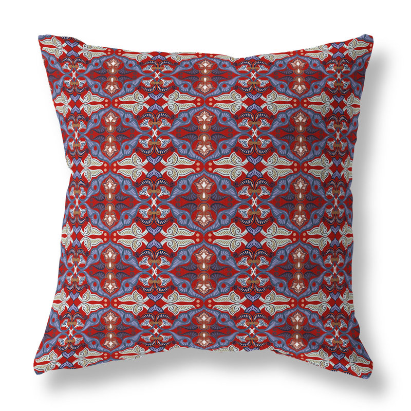 Coussin décoratif floral intérieur / extérieur Floral Elegance, H 26 po x l 26 po, Rouge