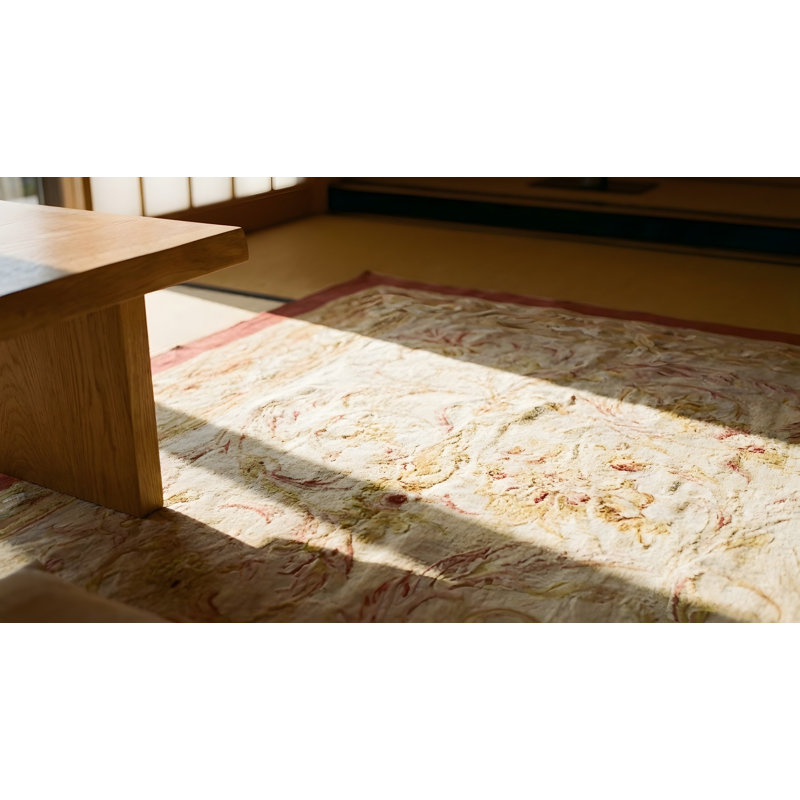 Light Ivory Color Antique Square Room Size Flatweave French Aubusson Rug