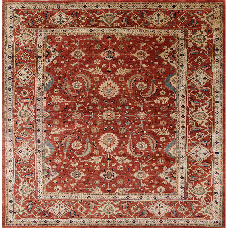 Tapis oriental orange / beige Walland, Carré 4 pi