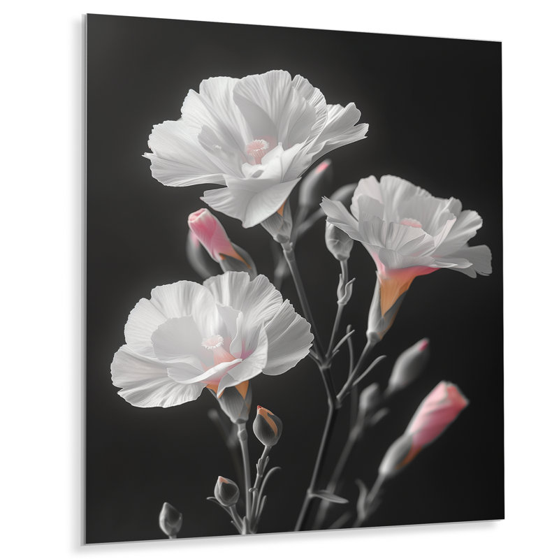 Oeillets botaniques blancs et gris - salon avec œillets, Métal métal, H 40 po x l 30 po x P 1,5 po