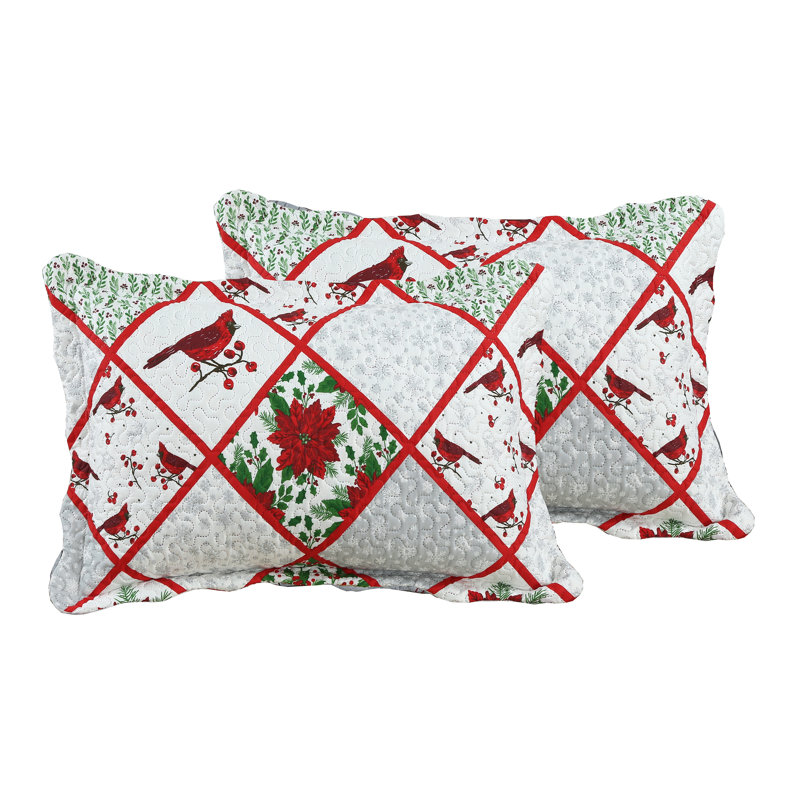 Marina Decoration Home Bedroom Pinsonic Bedding Coverlet Bedspread Soft 2 Piece Summer Christmas Embossed Printed Quilt Set with 1 Embossed Sham, Xmas Red Cardinal Poinsettia Pattern Twin/Single Size