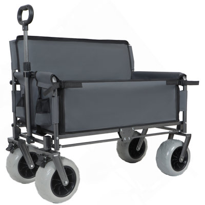 Chariot pliant 3 en 1 avec siège de banc - capacité de 500 lb, pneus de plage 9 po x 4 po pour le camping et la plage, gris