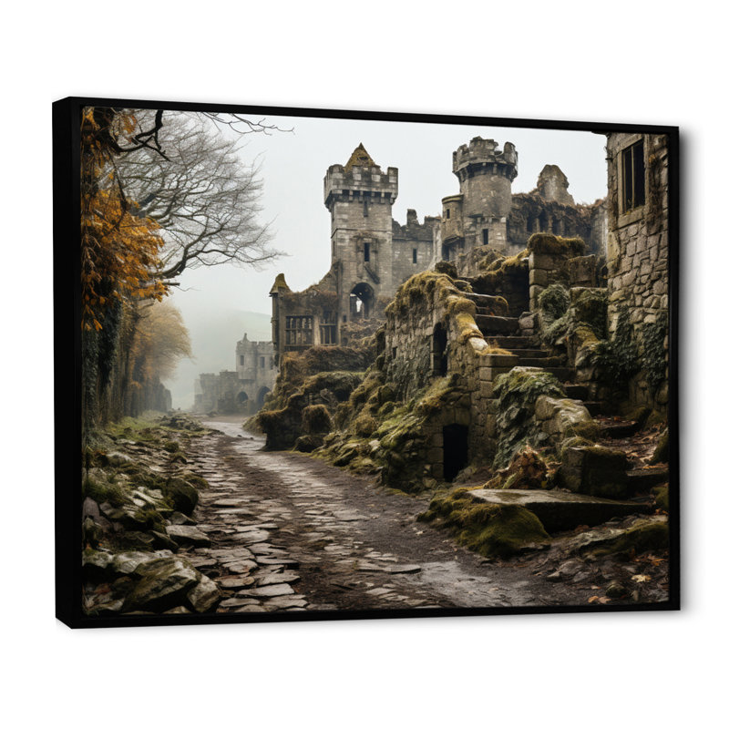 Château mystique d'Irlande II - art mural Irlande, H 16 po x l 32 po x P 1 po, Cadre flottant noir