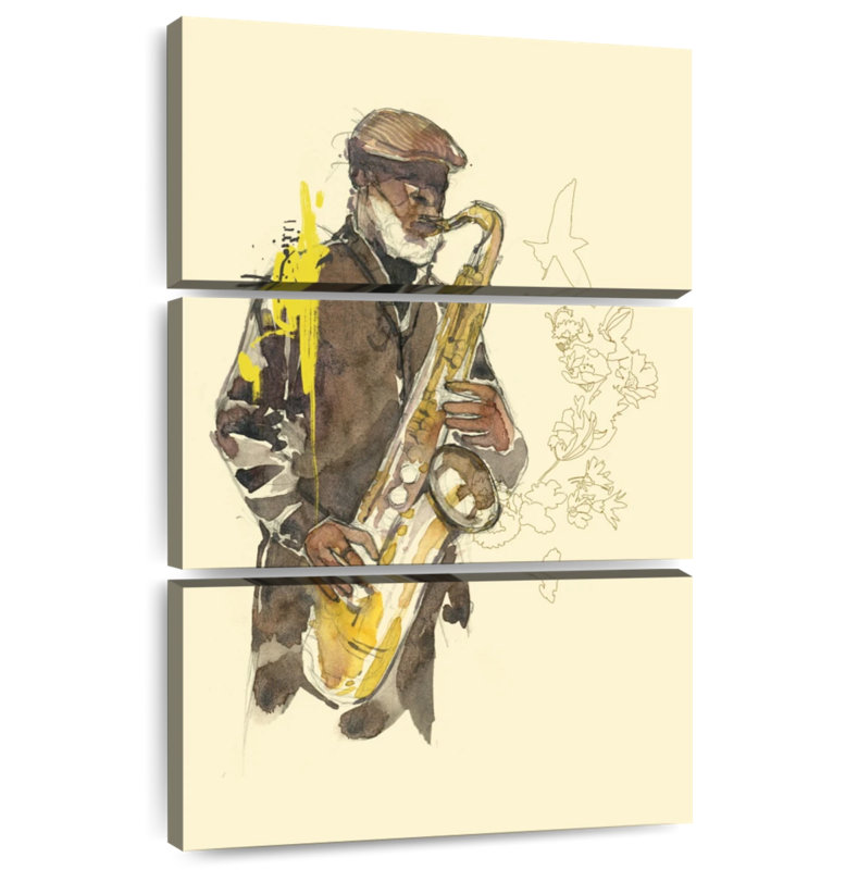 Joueur de saxophone floral Abarca, H 57 po x l 36 po