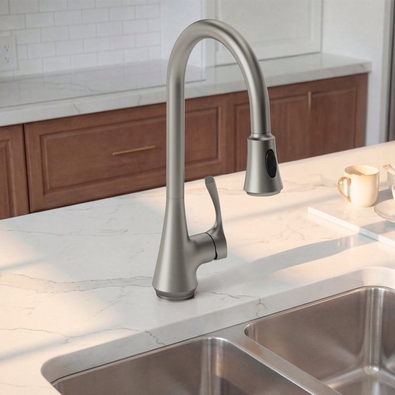 Robinet d'évier de cuisine extractible, robinet de cuisine à poignée simple, Acier inoxydable