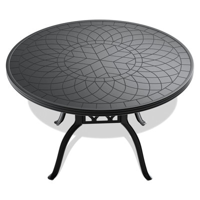 Table de salle à manger à cadre noir en aluminium coulé, 46,99 pouces, avec sculpture élaborée - usure, protection, mobilier de patio, texture, corrosion, ergonomie, table de jardin