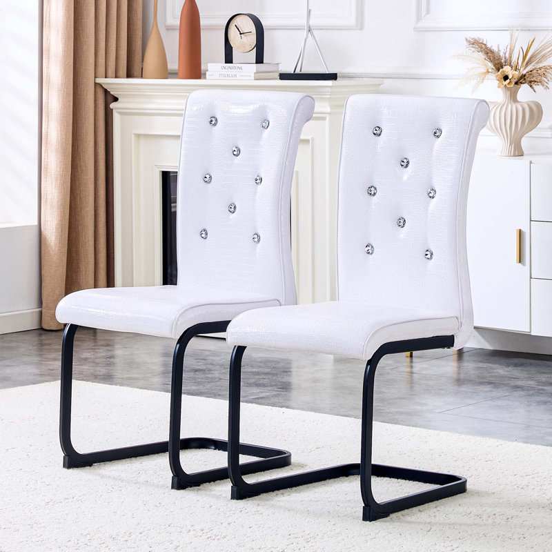 Chaises de salle à manger rembourrées en peau d'alligator rétro, 2, Blanc, Noir
