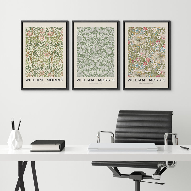 William Morris Geometric Floral Black Framed Canvas Art Set