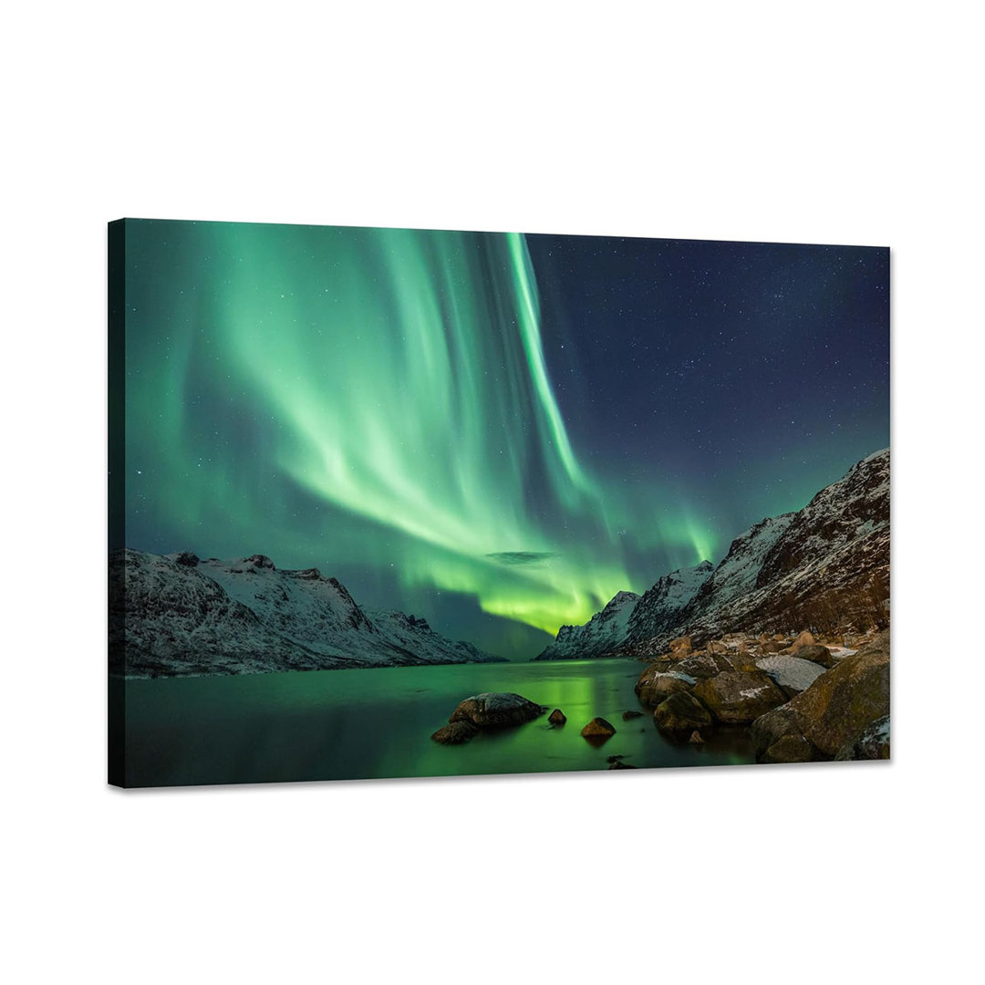 Aurora Borealis Wall Art Northern Lights Picture Farmhouse Wall Decor For Living Room Snow Mountain Office Decor Nature Scenery Canvas Posters (16" L