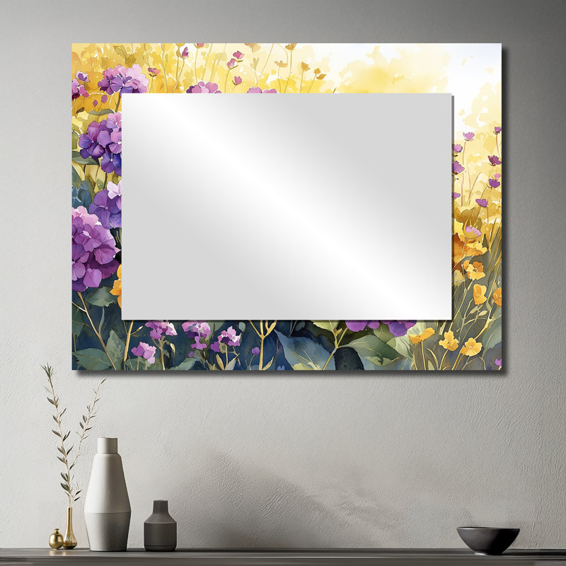 Summer Hydrangea Blooms In The Meadow II - Floral Wall Mirror Art - Printed On Metal, 30" x 40"