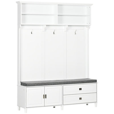 Hall Tree with Storage Bench, Entryway Bench with Coat Rack, Accent Coat Tree with Storage Shelves, Cabinet and Drawers for Hallway, Mudroom