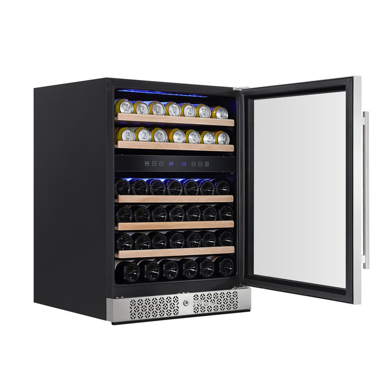 Stainless Steel Dual Zone 46-Bottle Wine Refrigerator with Blue LED Lighting