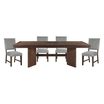 Modern Dining Set 5Pc Table With Self-Storing Extension Leaf And 4 Chairs Upholstered Wooden Furniture