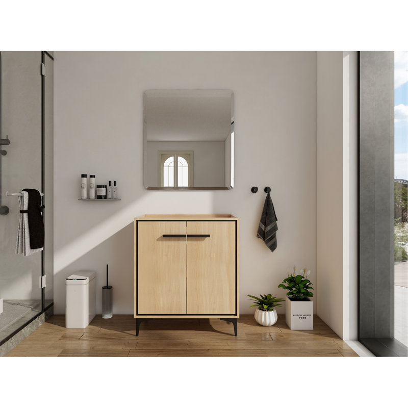 Base de meuble-lavabo de 30 pouces (29 5/16 po) sans lavabo, armoire de rangement avec portes, bois d'ingénierie, Oak, Oak