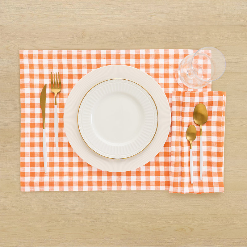 Gingham Checks - 100% Pure Linen Placemats, Muskmelon