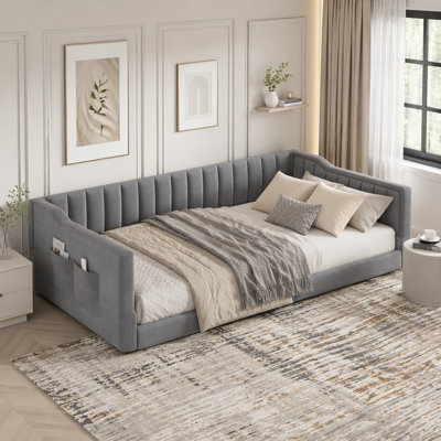 Twin XL Size Velvet Upholstered Daybed, Gray