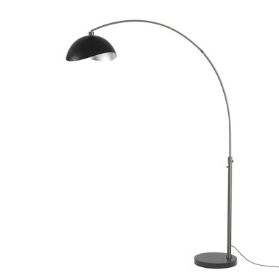 Luna Bella 92" Arc Lamp - Black Nickel, Black Marble Base, Matte Black/Silver Half-Dome, Dimmable, Bulb Included