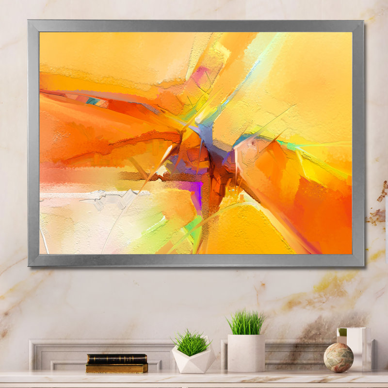 Impression de tempête jaune et orange - reproduction sur toile flottante, Cadre photo argenté, H 16 po x l 32 po x P 1 po