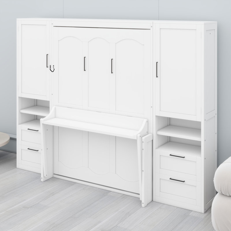 Grand lit escamotable FlexiNest avec rangement intégré et fabrication durable, Blanc
