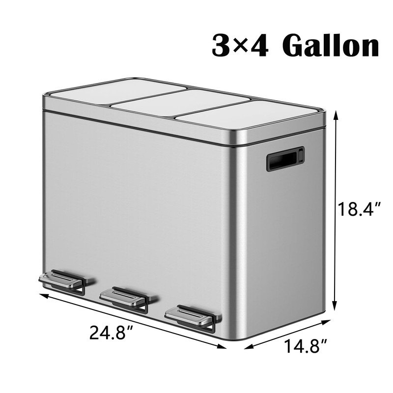 Poubelle et bac de recyclage multi-compartiments en acier inoxydable - 12 gallons