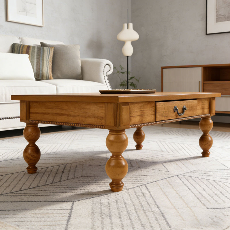 Table basse en bois avec tiroir de rangement, Naturel